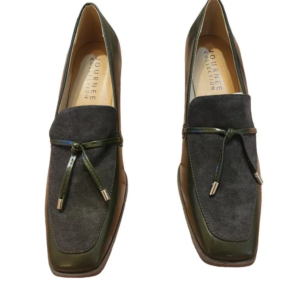 New Journee Collection Crawford Loafer Style Pumps, Square Toe, & Bow - Picture 5 of 10